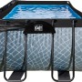 EXIT Stone Pool, 400x200x122 cm, grauer Stahlrahmenpool mit Abdeckung, Sandfilterpumpe und Wärmepumpe.