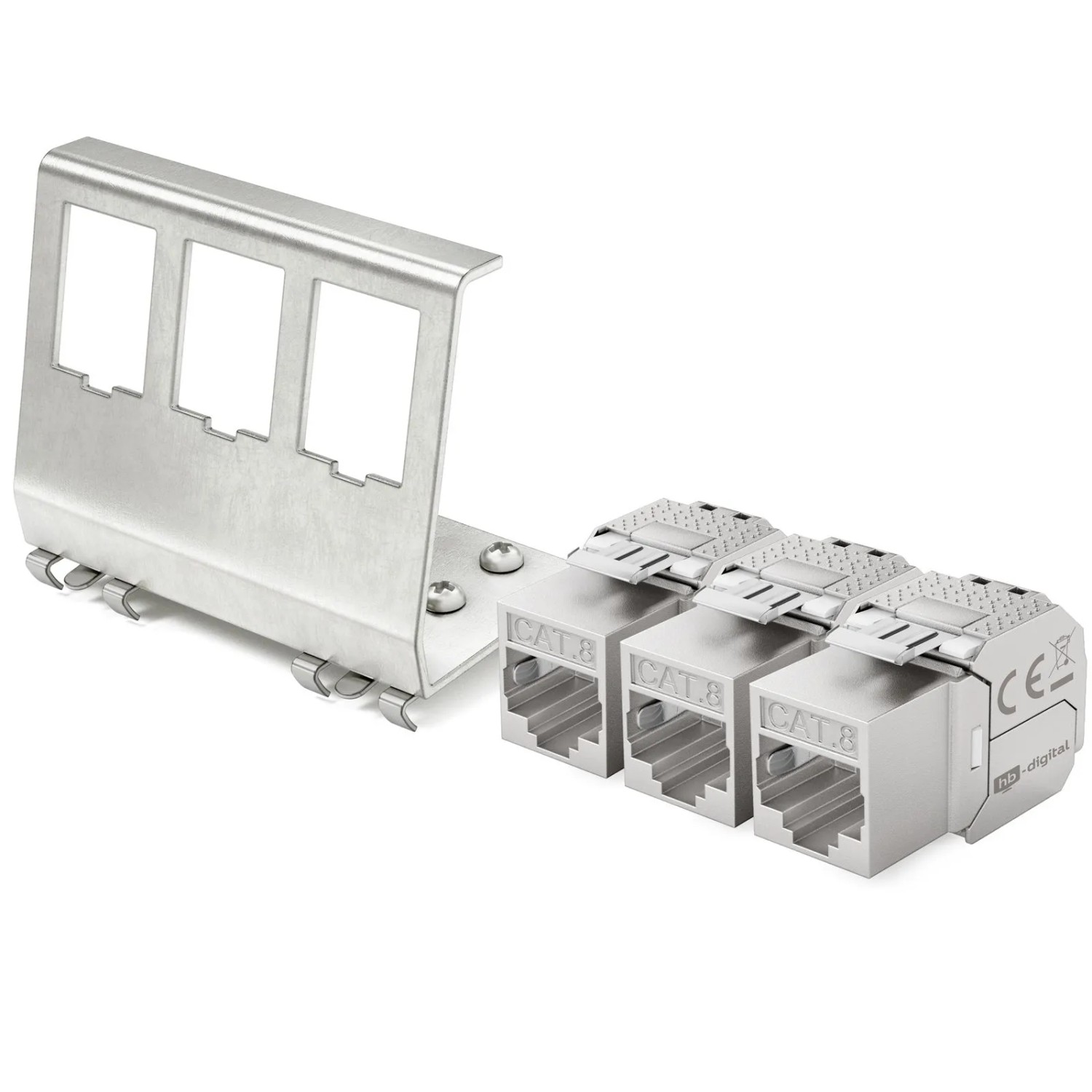 hb-digital Hutschienenadapter 3 Port mit CAT 8.1 Keystone Modul RJ45