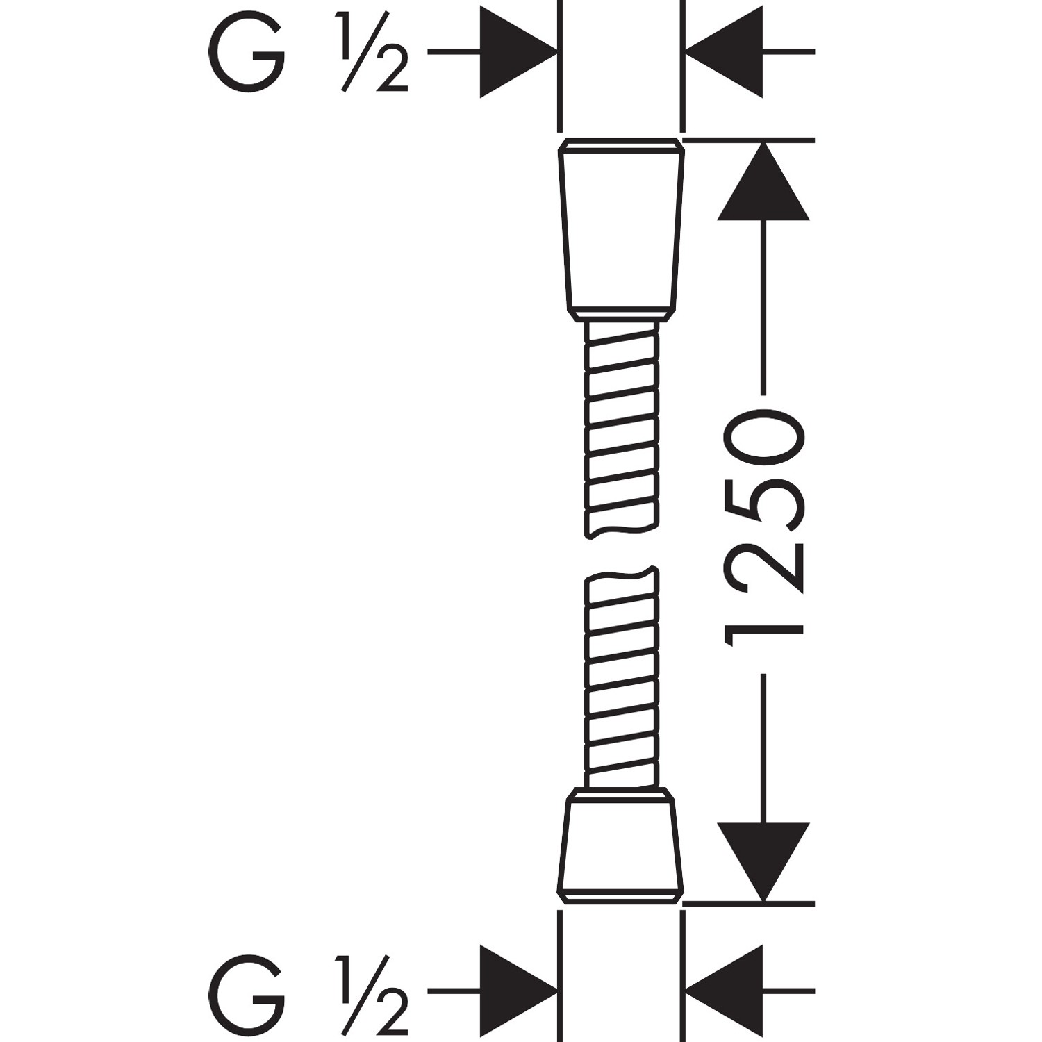 Abbildung des Hansgrohe Sensoflex Metallbrauseschlauchs, 125 cm, in Chrom mit Maßangaben.