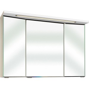 Pelipal Spiegelschrank Trentino, 105 cm breit, weiß glänzend mit drei Spiegeltüren und Beleuchtung.