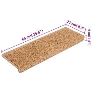 Beige VidaXL Teppich-Treppenstufe, 65x21x4 cm. Stufenmatte zum Schutz und zur Dekoration.
