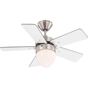 GLOBO Deckenventilator Marva, 76 cm, mit Beleuchtung, Nickel matt, weiße Flügel.
