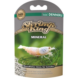 Dennerle Shrimp King Mineralfutter, 45g Packung mit Garnele und Futtersticks.