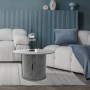 Runder Couchtisch in Beton-Optik Grau mit Schiebetür und Stauraum im modernen Wohnzimmer. Ø80x50 cm.