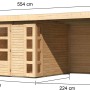 Karibu Holz-Gartenhaus Sölve, unbehandelt, mit Flachdach und Anbau, Maße: 298x242 cm.
