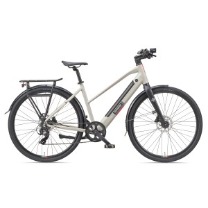 TELEFUNKEN UH210 E-Bike in Seidengrau, 28 Zoll mit Gepäckträger und Straßenausstattung.