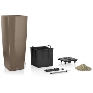 Lechuza Cubico Alto Premium Pflanzsäule, 40x40 cm, Taupe hochglanz, mit Zubehör.
