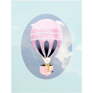 Komar Wandbild Happy Green: Lama im Heißluftballon vor blauem Himmel, 40x50 cm.