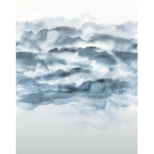 Schöner Wohnen Fototapete New Delight mit grafischem, blauem Bergmotiv.