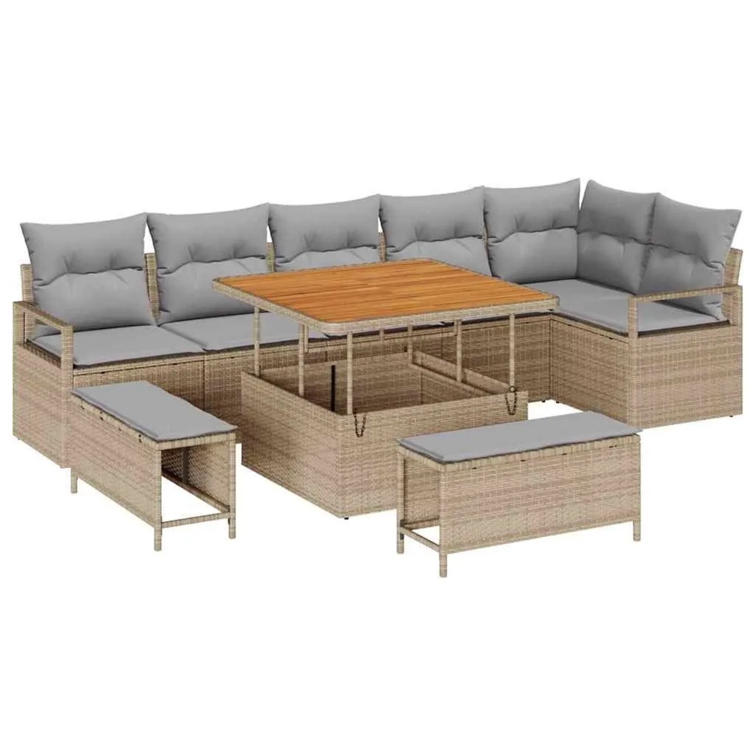 vidaXL Garten-Sofa-Set mit Kissen 9-Tlg Beige und Hellgrau 3364487