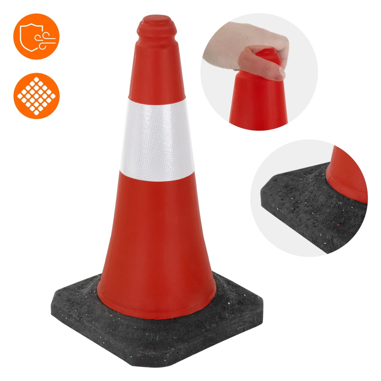 Rot-weißer Verkehrskegel (51 cm) mit schwerem Fuß von ECD Germany für Pannenhilfe und Baustellen.