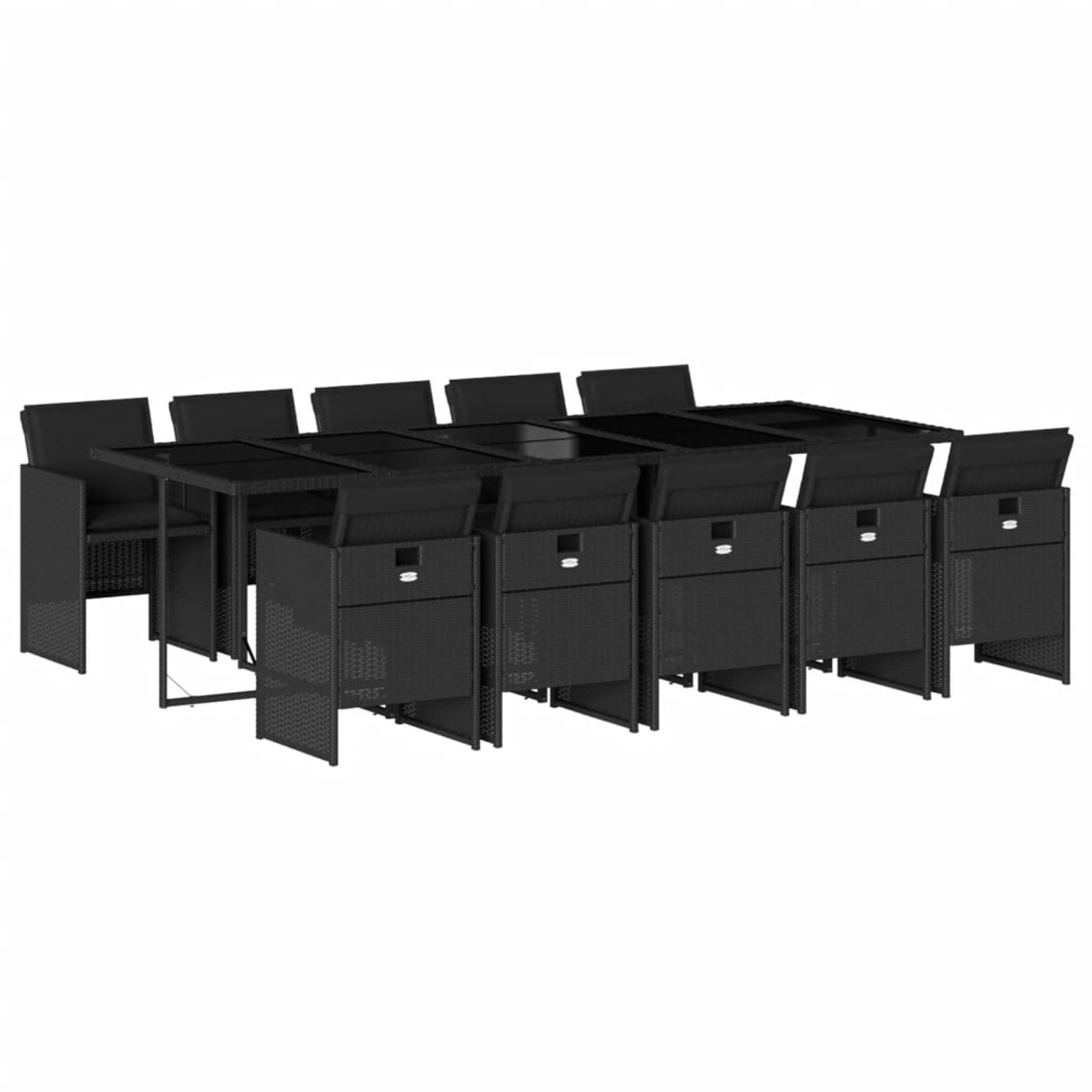 vidaXL 11-Tlg Garten-Essgruppe mit Kissen Schwarz Poly Rattan 3210571