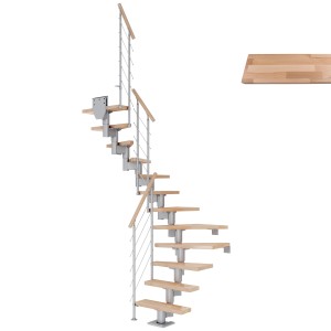 Dolle Mittelholmtreppe Dublin, Buche perlgrau, 1/2 gewendelt, mit Geländer, bis 292 cm Geschosshöhe.