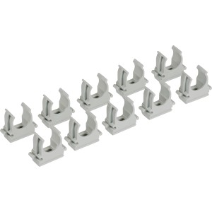 10 graue Klemmschellen EN 16 zur Befestigung von Leerrohren.