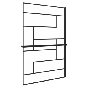 Schwarze AICA Walk In Duschwand 100x200cm mit Gitterdekor, Duschregal und Handtuchhalter.