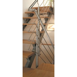 Geländer mit Edelstahl Gelenke V2A für Rundstäbe (5 Stk.) zur Treppenbefestigung.