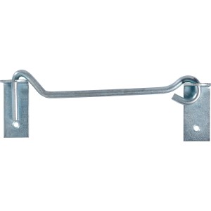 Verzinkter Sturmhaken mit Platte, 8 mm x 200 mm, zur Fixierung von Türen und Klappläden.