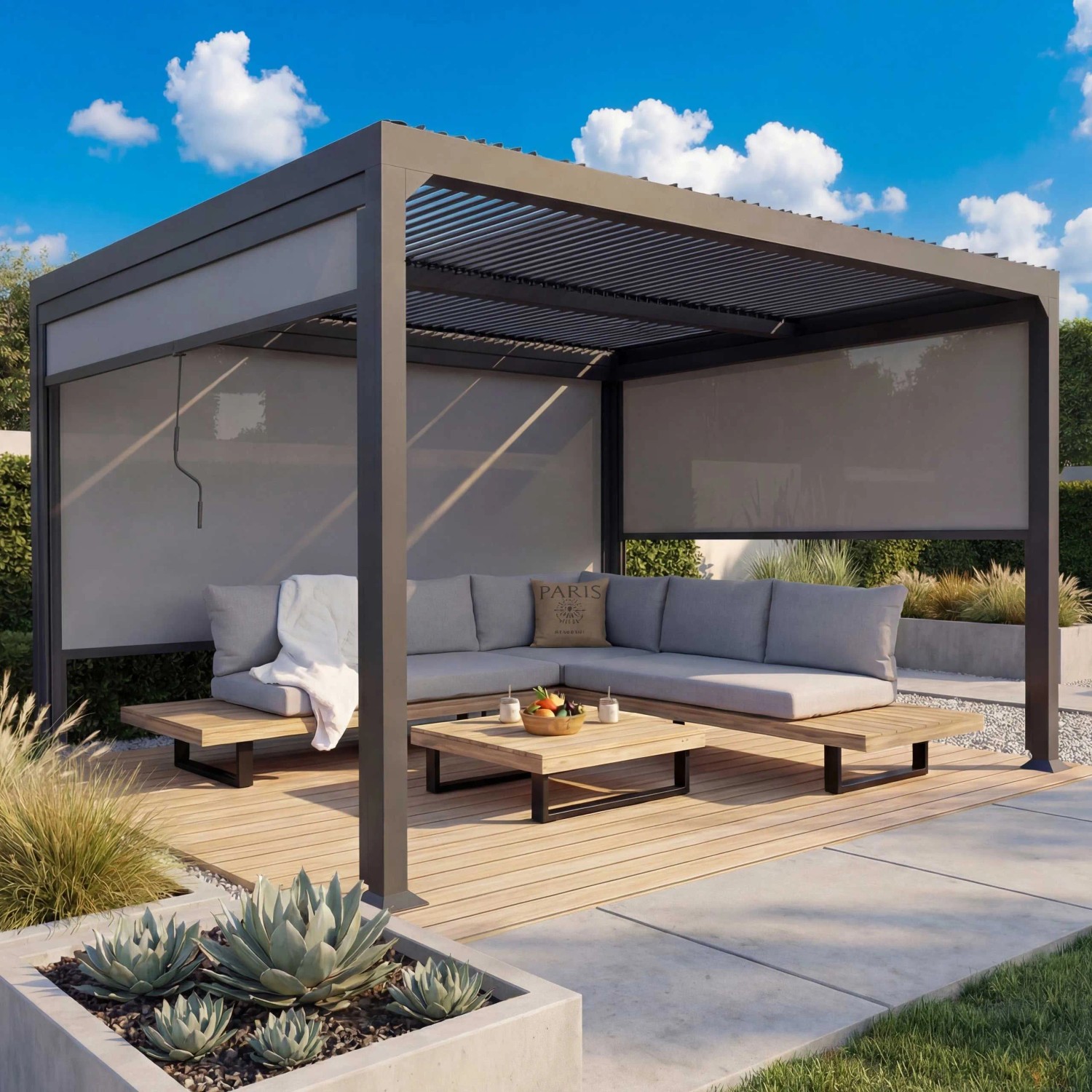 MCW Alu Pergola L41 mit 3x Seitenwand Anthrazit 3x3,7m