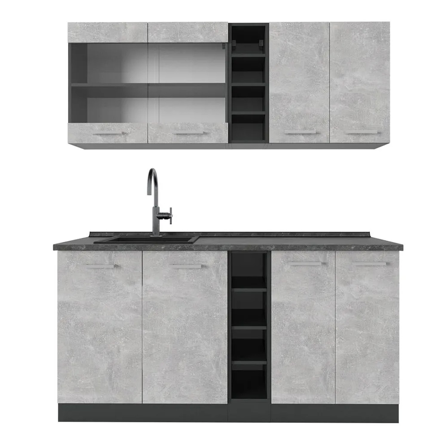 Vicco R-Line Singleküche Beton Anthrazit 160 cm AP Anthrazit ohne E-Geräte