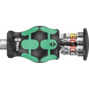 Wera Stubby Magazinbithalter mit schwarzem/grünem Kraftform-Griff und ausziehbarem Bit-Magazin, 6-teiliges Werkzeug-Set.