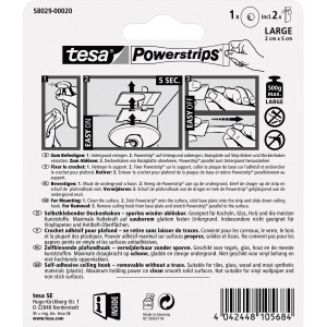 Tesa Powerstrips Deckenhaken, weiß, 2er-Pack. Klebehaken zur Deckenbefestigung bis 0,5 kg.