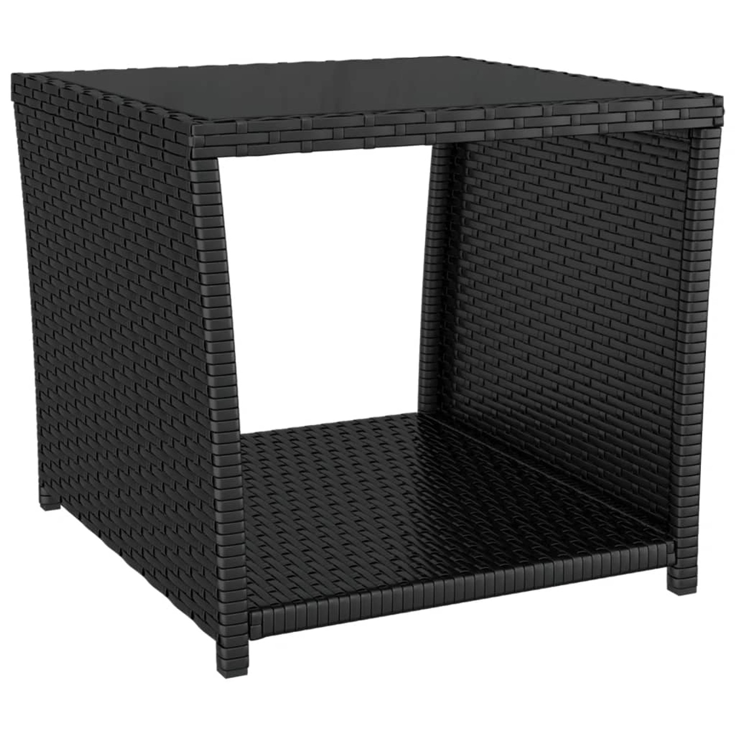 vidaXL Beistelltisch mit Glasplatte Schwarz Poly Rattan & Hartglas 319560