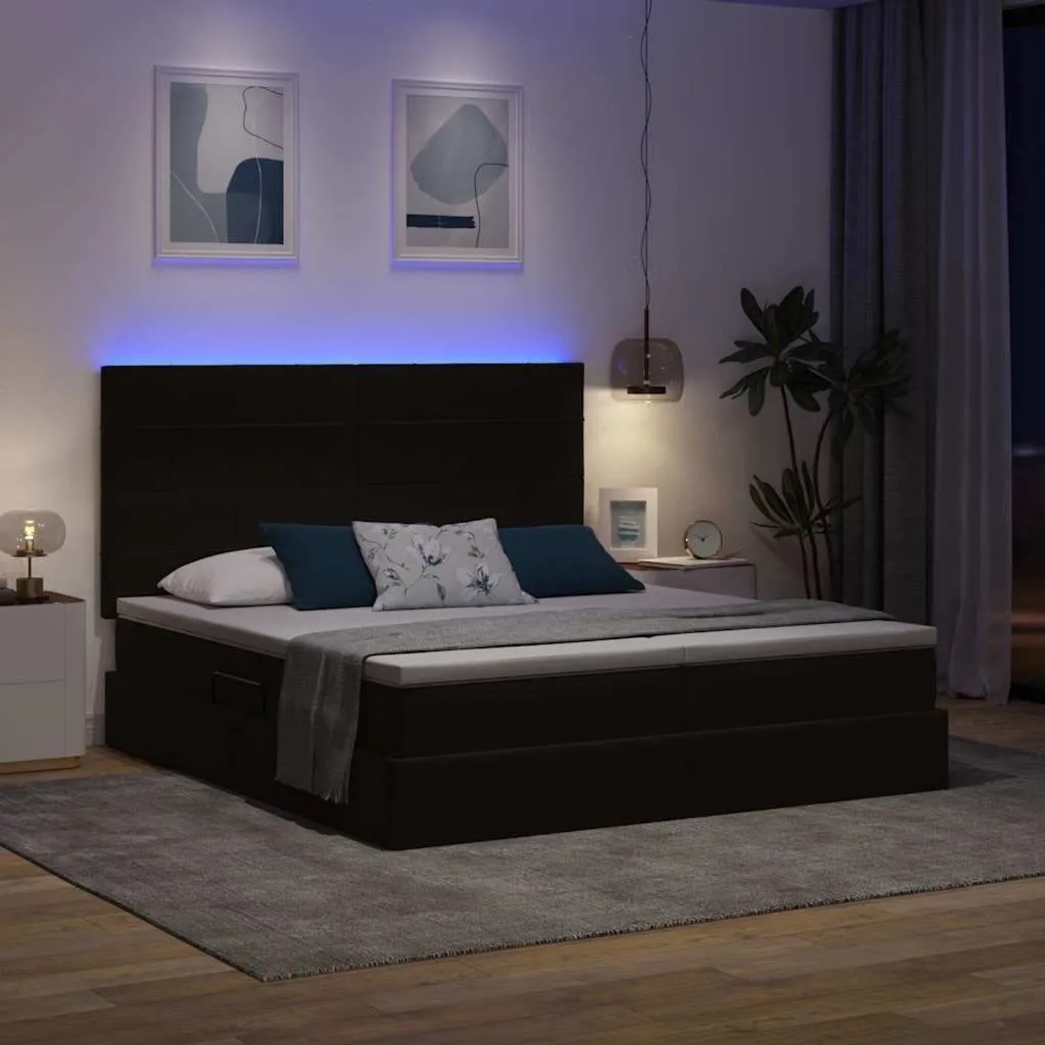 Schwarzes Samt Bett (180x200) mit LED-Lichtleisten von vidaXL. Modernes Design für Schlafzimmer.