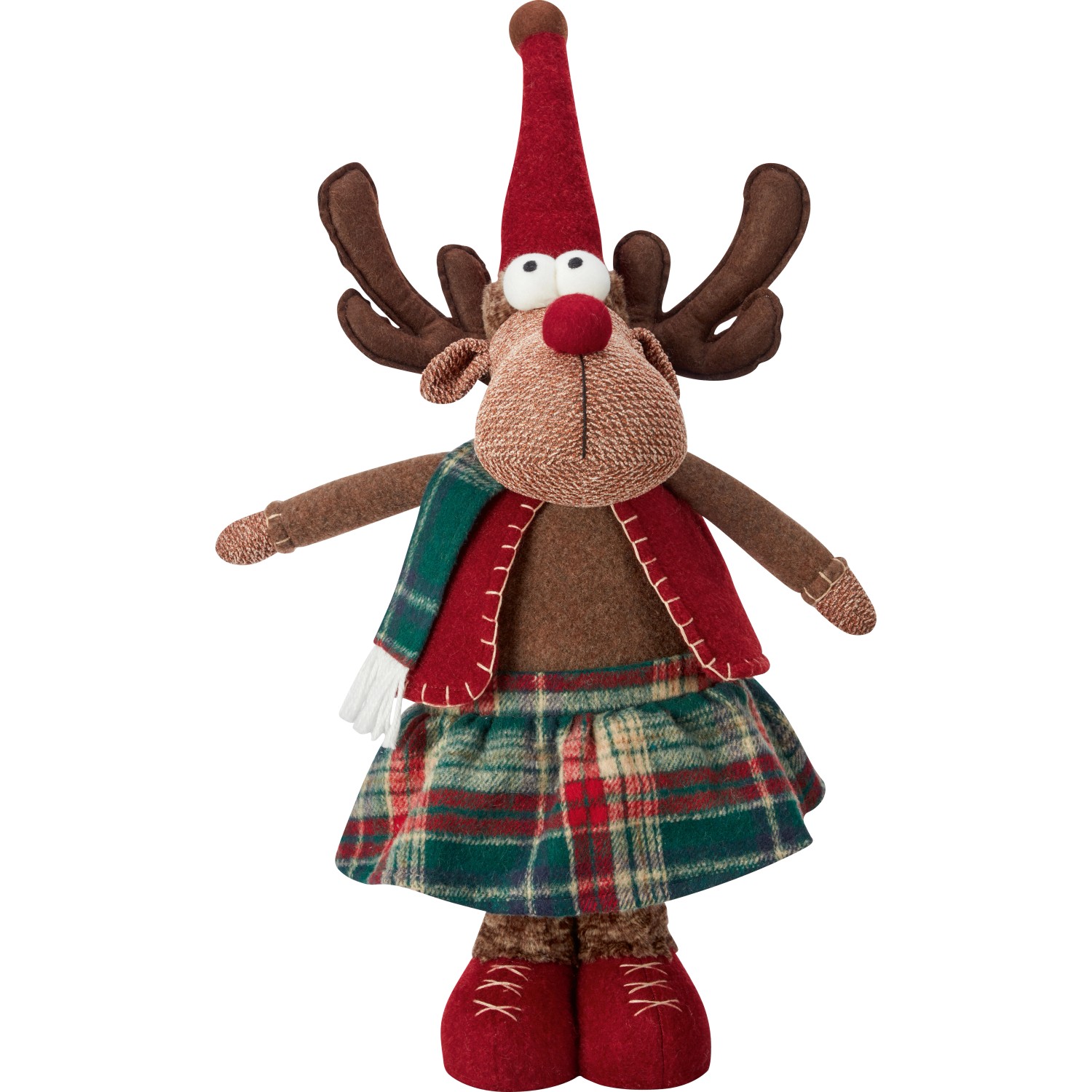 Stoff-Rentier Rock Pop-Up-Beine Braun-Rot-Grün 25 cm x 18 cm x 65 cm