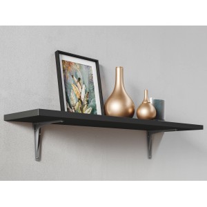 Schwarzes Regal mit OBI Schwerlastkonsole Hercules Aluminium, 150x125 mm, an grauer Wand.