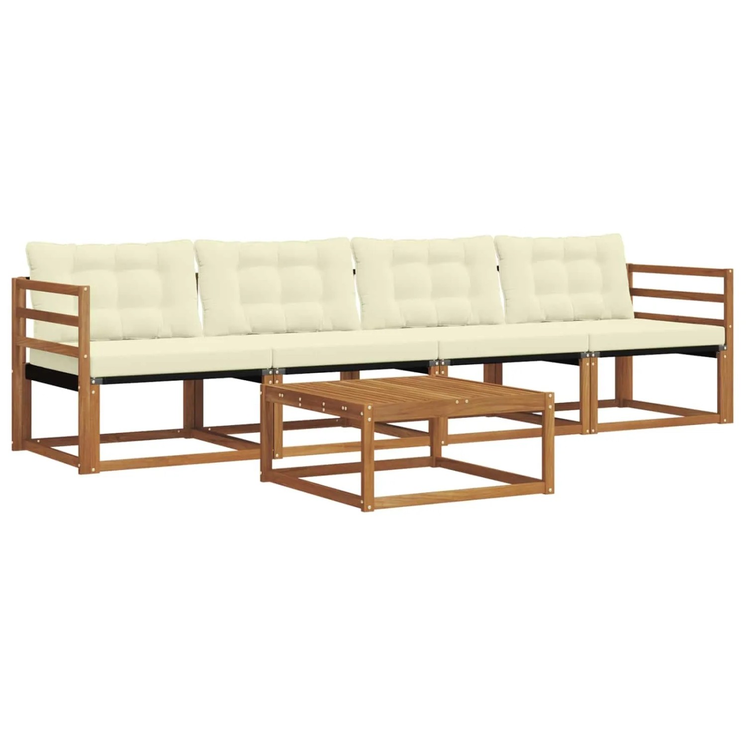 vidaXL Outdoor-Sofagarnitur mit Kissen 5-Tlg Natur und Creme 3369157