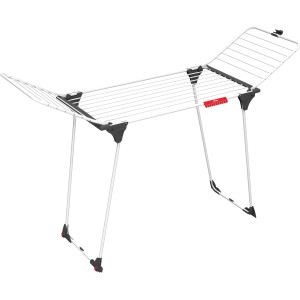 Vileda Wäscheständer King, weiß, mit 20 m Leinenlänge und Kleinteilehalter.