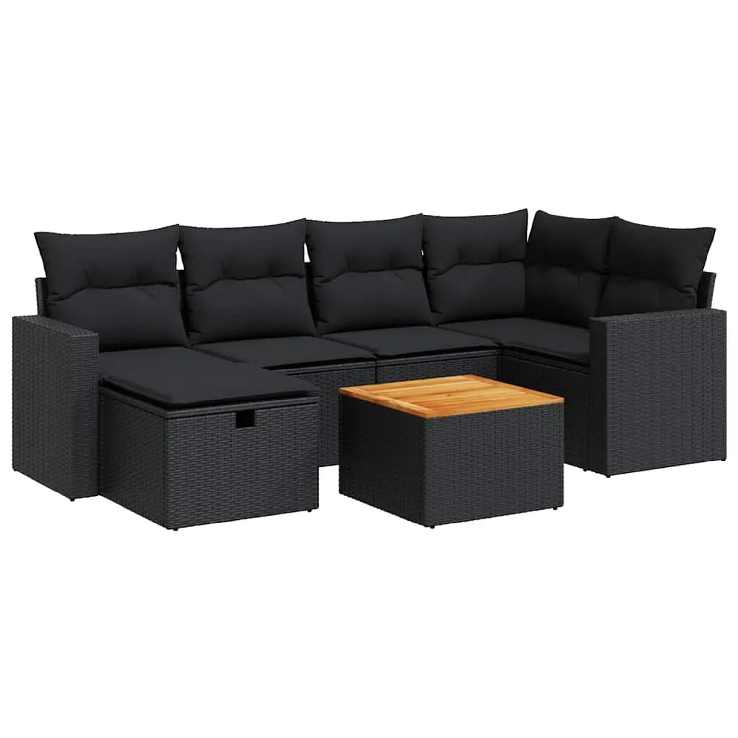 vidaXL 7-Tlg Garten-Sofagarnitur mit Kissen Schwarz Poly Rattan 3325786 günstig online kaufen
