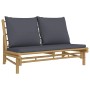 vidaXL 4-Tlg. Garten-Lounge-Set aus Bambus mit dunkelgrauen Kissen.