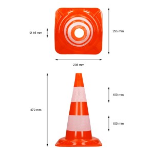 Verkehrskegel Pylone, 47cm, orange-weiß mit reflektierenden Streifen für Pannenhilfe.