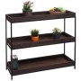 Dunkelbraunes MCW Regal K71 mit drei Holzablagen, Kante und schwarzem Eisen-Gestell.