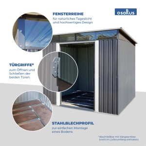 osoltus Metall Gerätehaus Pultdach Geräteschuppen  238 cm x 238 cm 5,6 m²