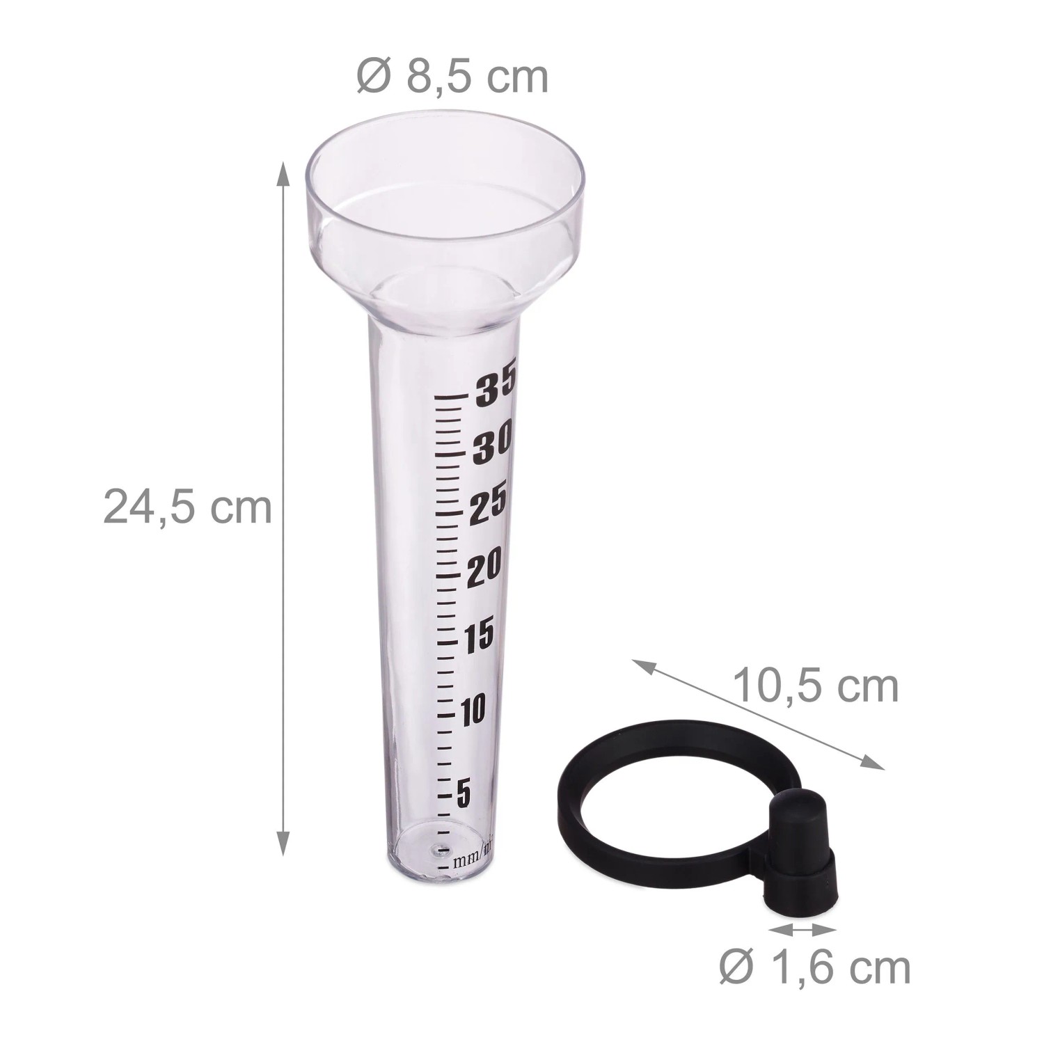 Relaxdays Regenmesser 2er Set Kunststoff Transparent Schwarz Wetterfest 24,5 cm x 10,5 cm x 8,5 cm 140 g_4