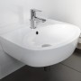 Weißes Cersanit Waschbecken PA60, ovale Form, mit Armatur, zur Wandmontage.