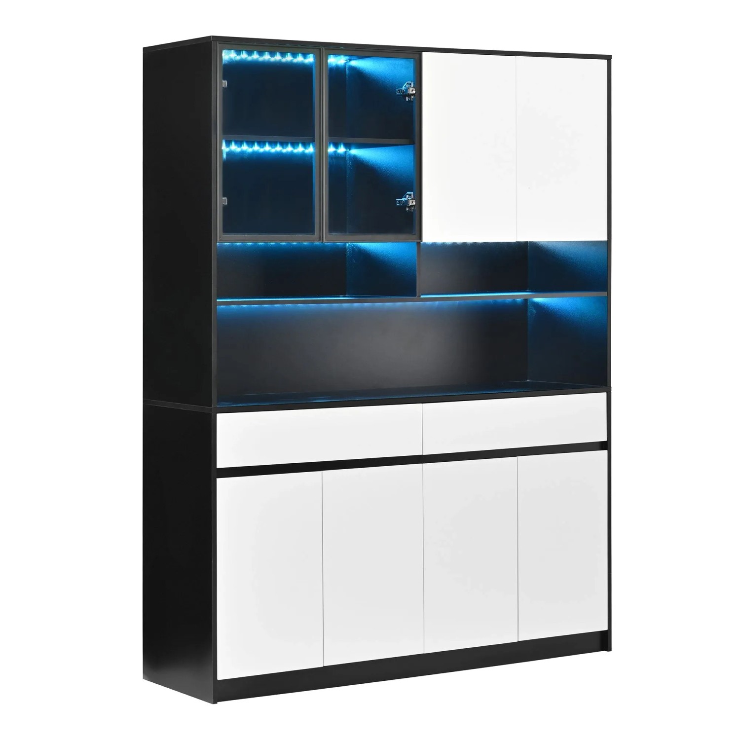 Merax Hochschrank mit LED Glasfach Offener Ablage Stauraumschrank