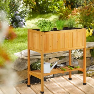 Relaxdays Hochbeet mit Ablage Holz Orange 80,5 cm x 74 cm x 38 cm