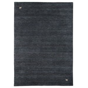 Anthrazitfarbener Pergamon Natur Teppich Indo Nepal Gabbeh Shiva, 200x290 cm, mit kleinem Tiermotiv.