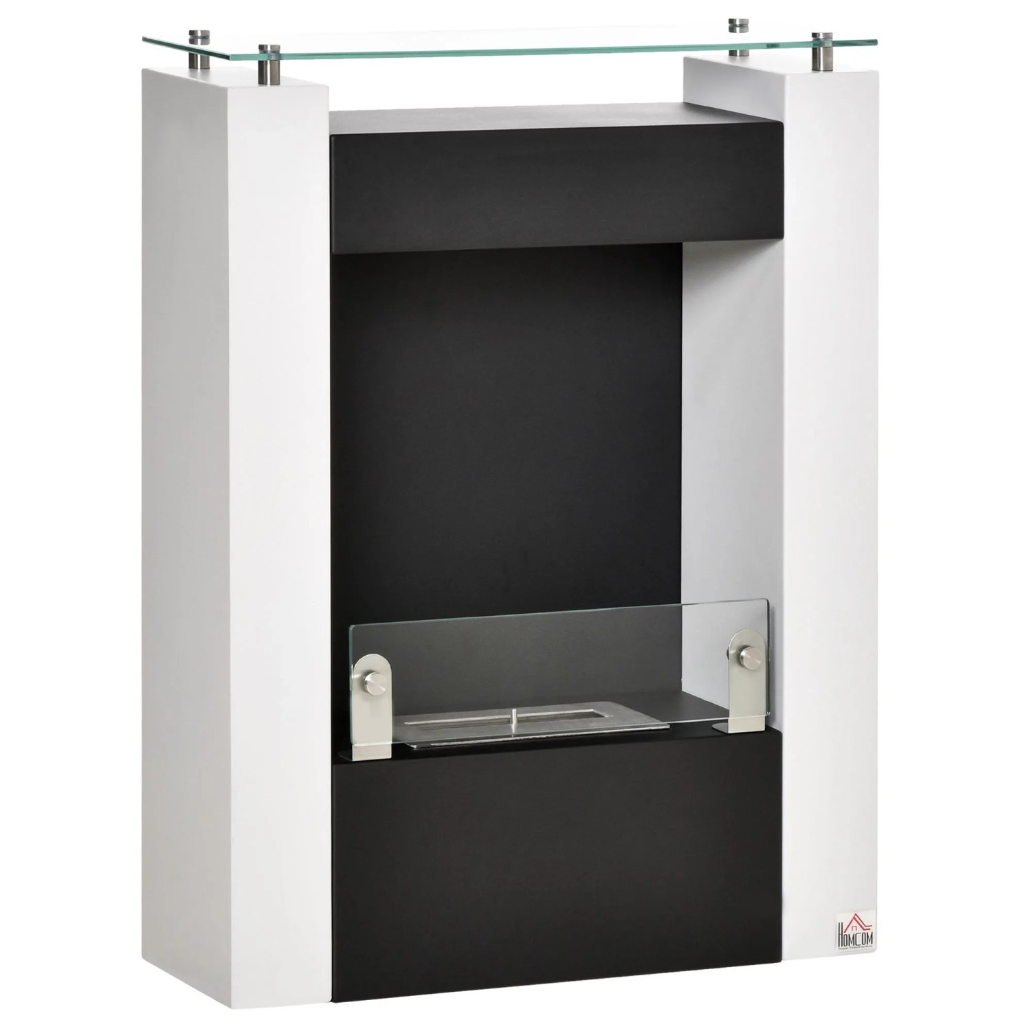 Homcom Alkohol Kamin Edelstahl Gehärtetes Glas 60B X 20T X 79H Cm Weiß+Schwarz