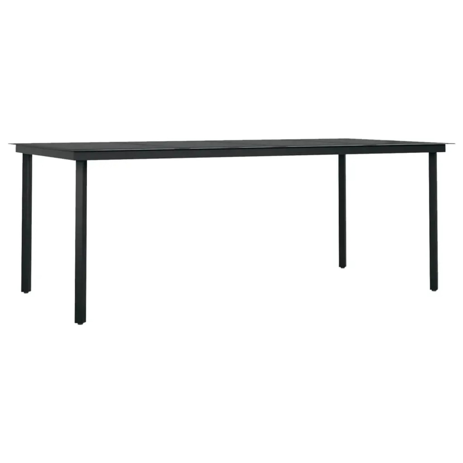 Schwarzer Gartentisch aus Stahl und Glas, Teil der 9-tlg. vidaXL Garten-Essgruppe.