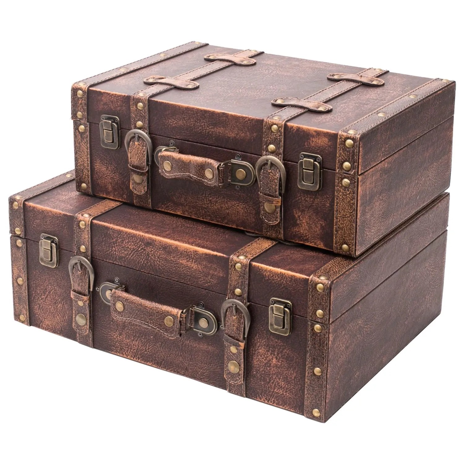 HMF VKO103 Vintage Vintage Koffer Truhe Holzkiste Holz 2er Set Versch Größen Deko Klassik
