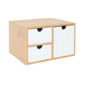 Relaxdays Schubladenbox Bambus Weiß Geriffelt 15 cm x 25 cm x 20 cm 2 kg