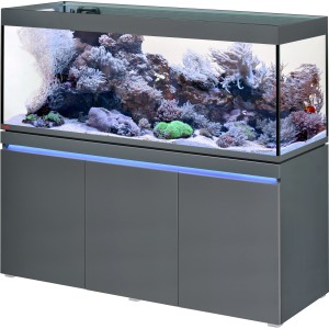 Eheim Incpiria Reef 530 Graphit Aquarium-Kombination mit Unterschrank und Meerwasseraquarium.