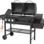 El Fuego 3in1 Kombigrill Sierra: Gas-, Kohle- und Smoker-Grill in Schwarz mit Ablageflächen und Rädern.