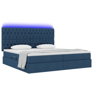 vidaXL Bett mit LED-Lichtleisten mit Kopfteil Blau 200 x 200 cm Stoff 3372506