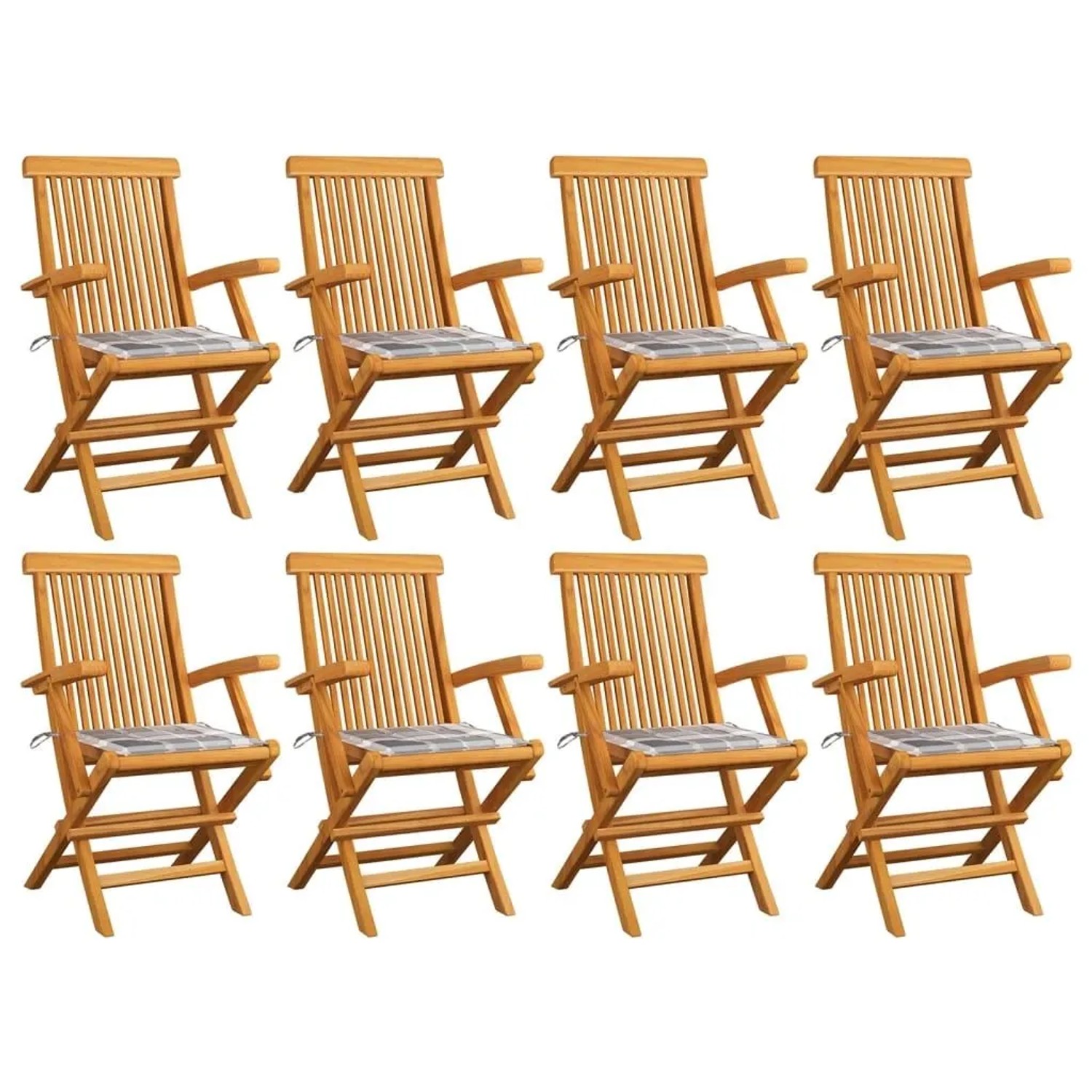 vidaXL Gartenstühle Graue Karomuster-Kissen 8 Stk Massivholz Teak 3072903 günstig online kaufen
