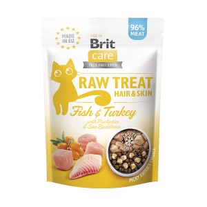 Brit Care Raw Treat Hair & Skin Katzenleckerli mit Fisch & Truthahn, gefriergetrocknet, 40g.